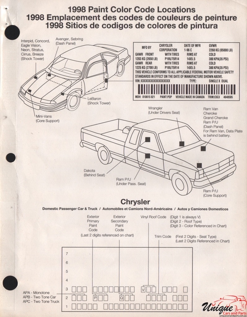 1998 Chrysler Paint Charts RM 27